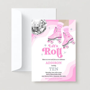 Editable roller skating birthday party invite groovy retro roller skating birthday party 70s roller rink birthday 2