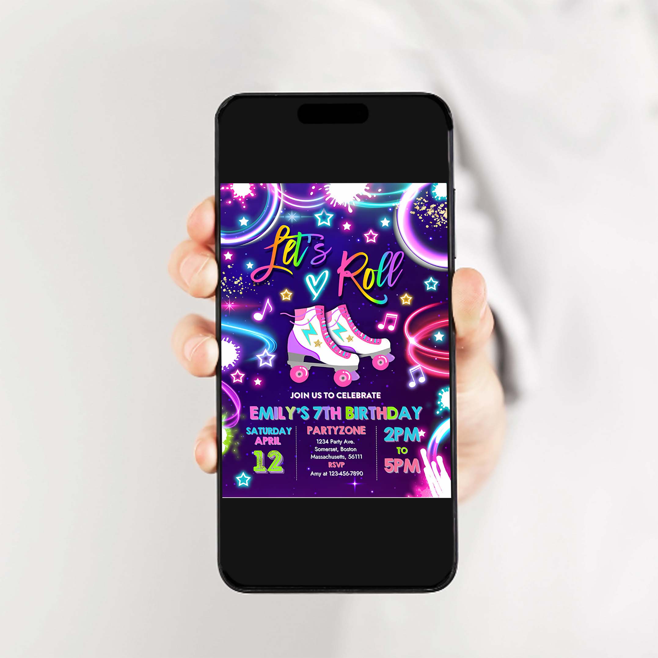 Editable Roller Skating Invitation Neon Glow Roller Skating Party Invite Glow Roller Rink Party Neon Glow Skate Party