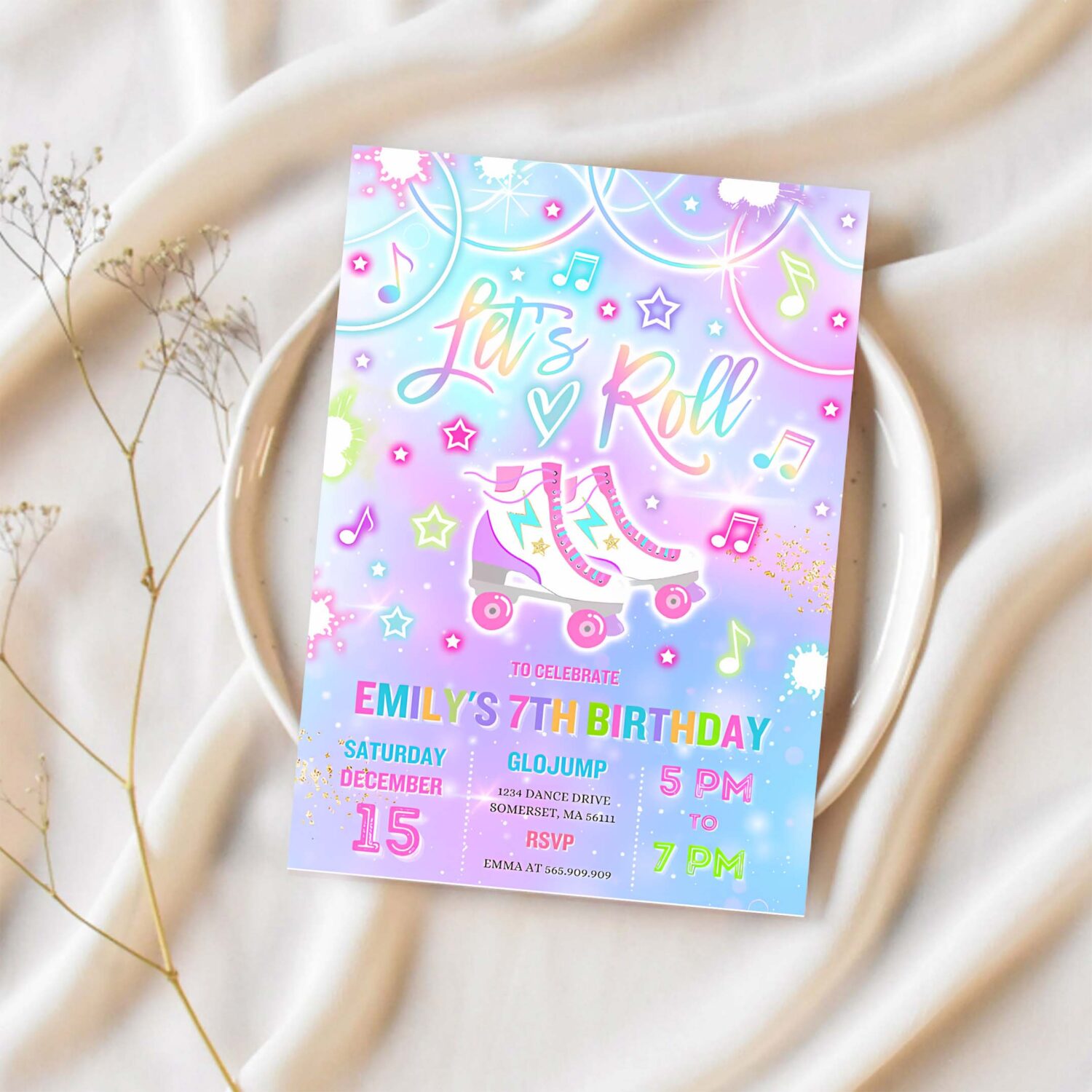 Editable roller skating invitation pastel cosmic galaxy roller skating party invite glow galaxy skating glow skate party 1