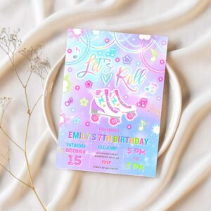 Editable roller skating invitation pastel cosmic galaxy roller skating party invite glow galaxy skating glow skate party 1