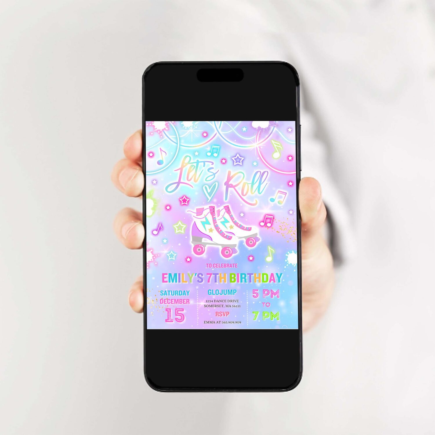 Editable roller skating invitation pastel cosmic galaxy roller skating party invite glow galaxy skating glow skate party 2