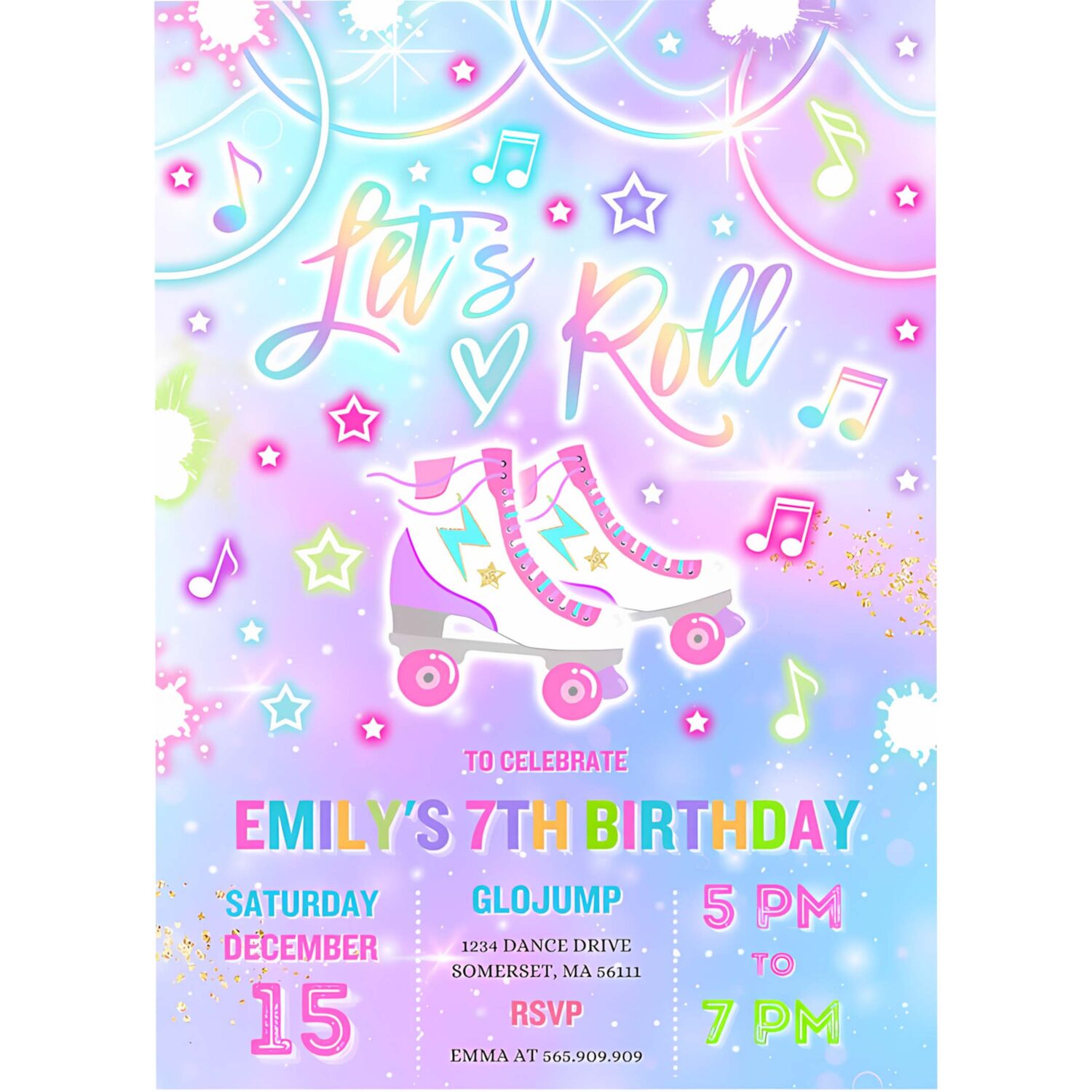 Editable roller skating invitation pastel cosmic galaxy roller skating party invite glow galaxy skating glow skate party 4