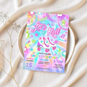 Editable roller skating invitation tie dye roller skating party invite glow tie dye skating party neon glow skate party 1