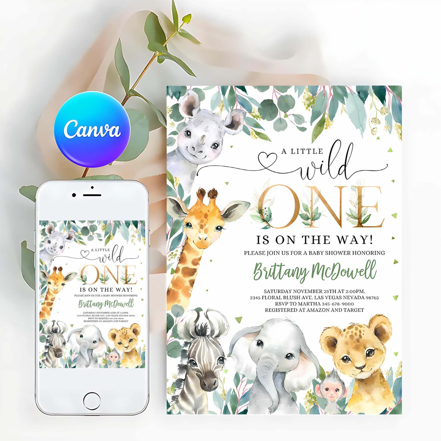 Editable safari baby shower invitation wild one jungle baby shower invite baby shower boy baby boy party invitation