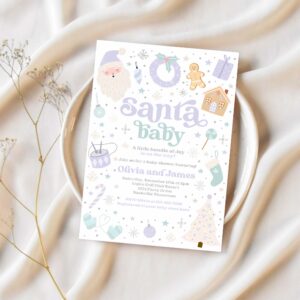 Editable santa baby invitation santa christmas baby shower invitation santa baby purple and blue christmas shower instant download 55y 1