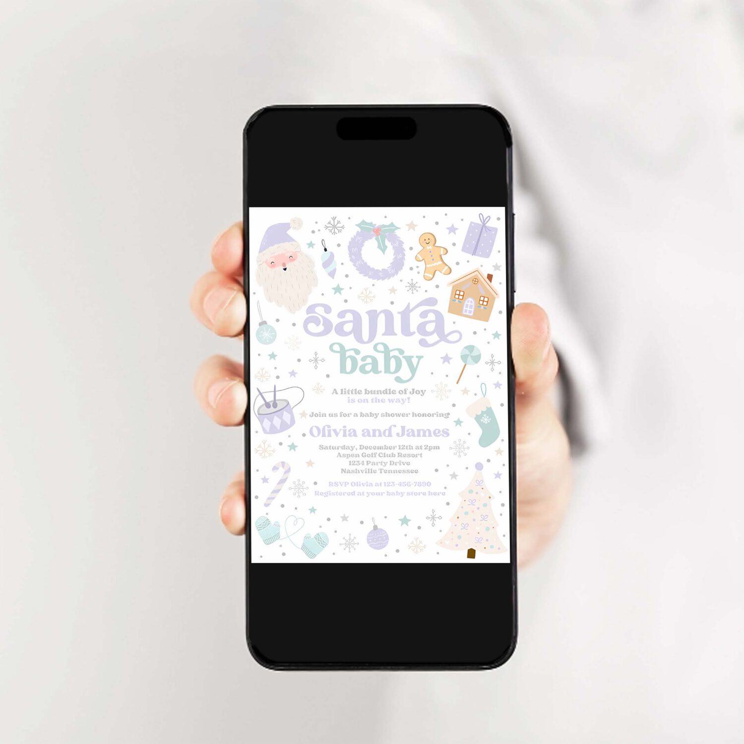 Editable santa baby invitation santa christmas baby shower invitation santa baby purple and blue christmas shower instant download 55y 2