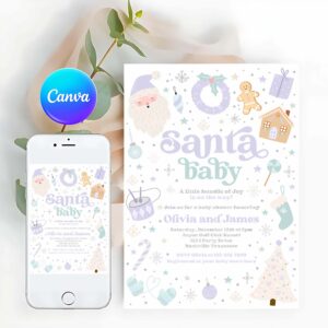 Santa Baby Invitation, Santa Baby Invitation Santa Christmas Baby Shower Invitation Santa Baby Purple And Blue Christmas Shower
