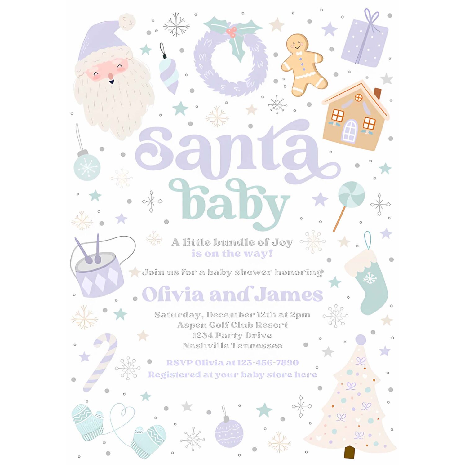 Editable santa baby invitation santa christmas baby shower invitation santa baby purple and blue christmas shower instant download 55y 4