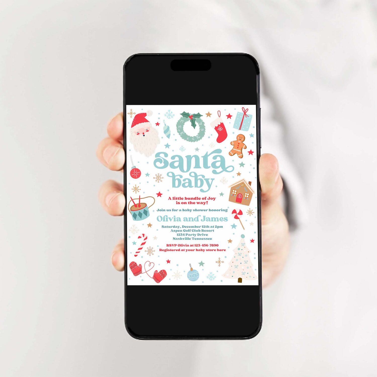 Editable santa baby invitation santa christmas baby shower invitation santa baby shower blue boy christmas shower instant download 55r 2