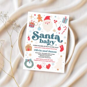 Editable santa baby invitation santa christmas baby shower invitation santa baby shower red and blue christmas shower instant download hhj 1