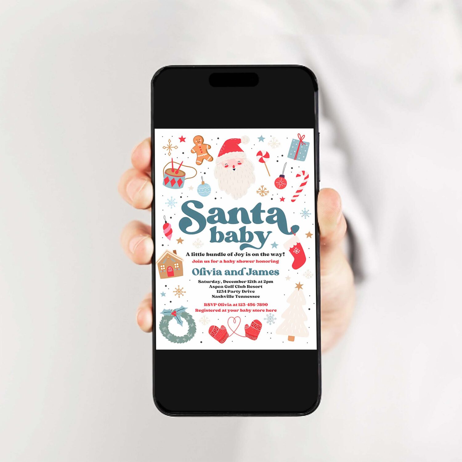 Editable santa baby invitation santa christmas baby shower invitation santa baby shower red and blue christmas shower instant download hhj 2