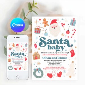 Santa Baby Invitation, Santa Baby Invitation Santa Christmas Baby Shower Invitation Santa Baby Shower Red And Blue Christmas Shower