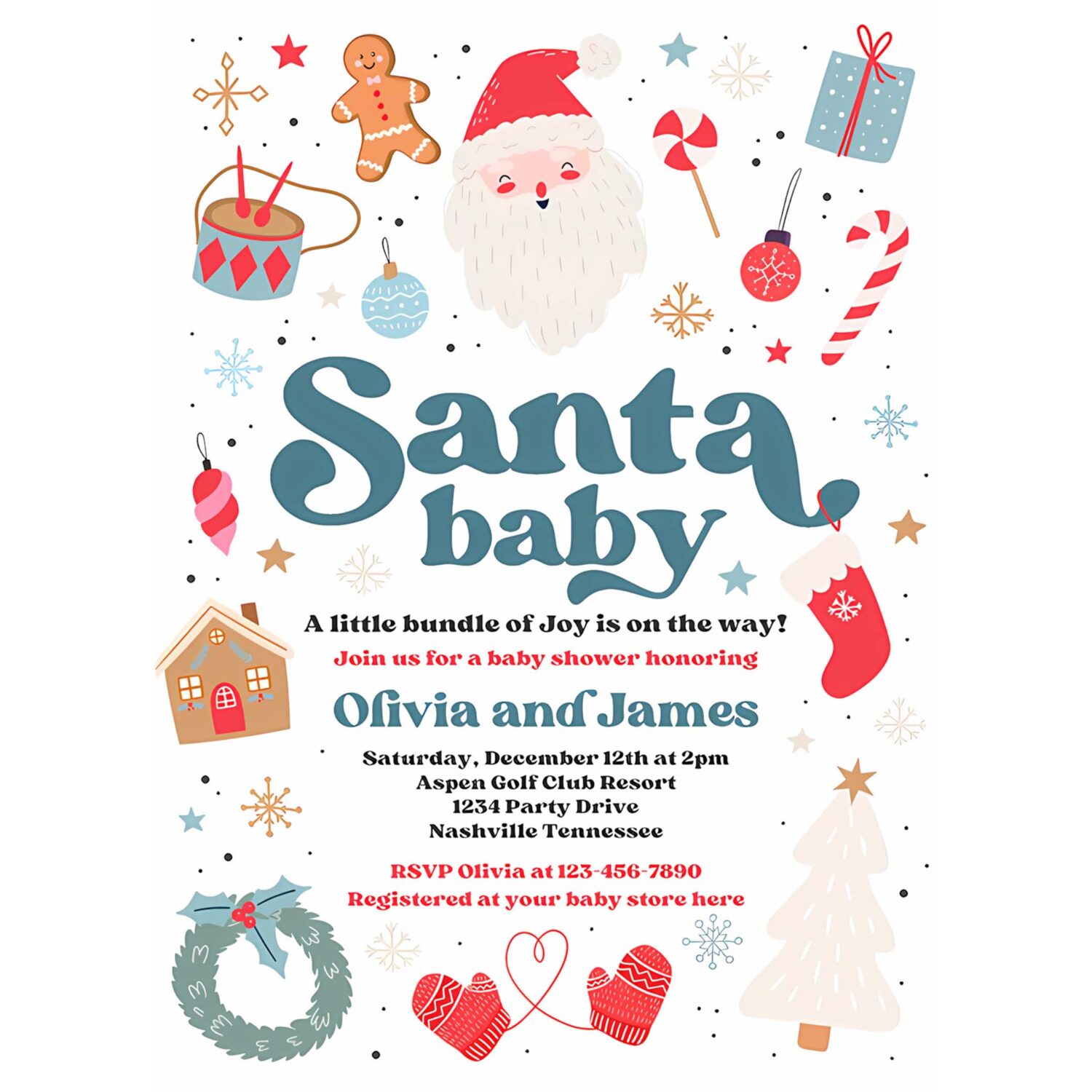 Editable santa baby invitation santa christmas baby shower invitation santa baby shower red and blue christmas shower instant download hhj 4
