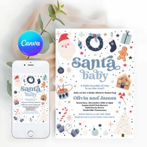 Santa Baby Invitation, Santa Baby Invitation Santa Christmas Baby Shower Invitation Santa Baby Shower Red And Blue Christmas Shower
