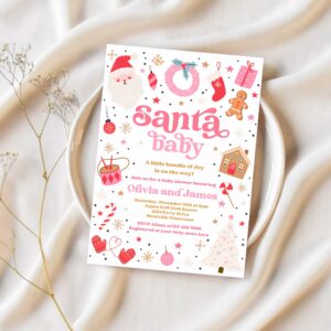 Editable santa baby invitation santa christmas baby shower invitation santa baby shower red and pink christmas shower instant download hht 1