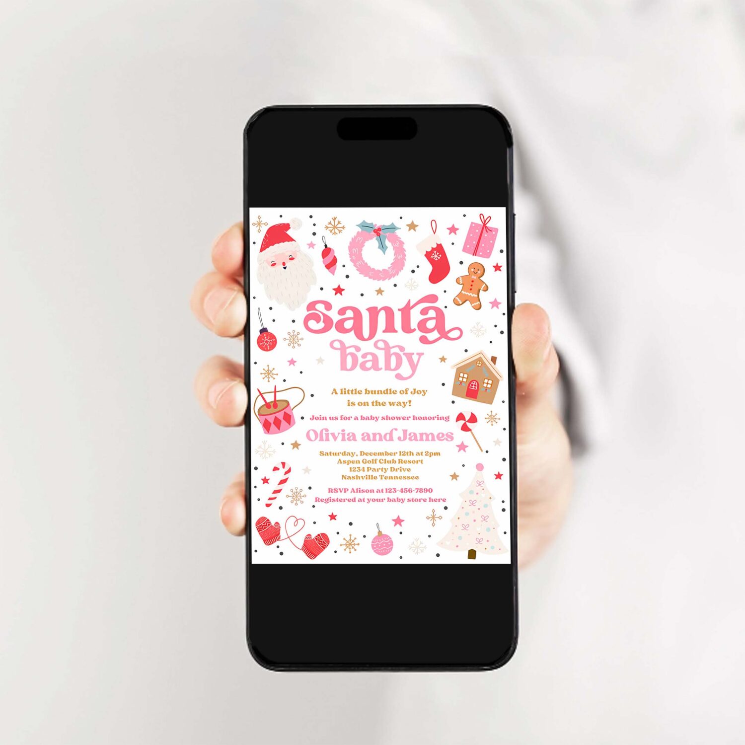 Editable santa baby invitation santa christmas baby shower invitation santa baby shower red and pink christmas shower instant download hht 2