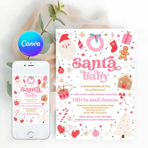 Santa Baby Invitation, Santa Baby Invitation Santa Christmas Baby Shower Invitation Santa Baby Shower Red And Pink Christmas Shower