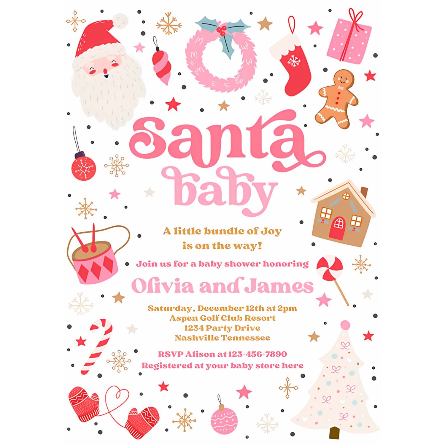 Editable santa baby invitation santa christmas baby shower invitation santa baby shower red and pink christmas shower instant download hht 4