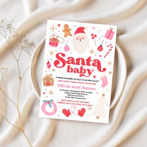 Editable santa baby invitation santa christmas baby shower invitation santa baby shower red and pink christmas shower instant download hhy 1