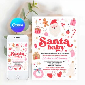 Santa Baby Invitation, Santa Baby Invitation Santa Christmas Baby Shower Invitation Santa Baby Shower Red And Pink Christmas Shower