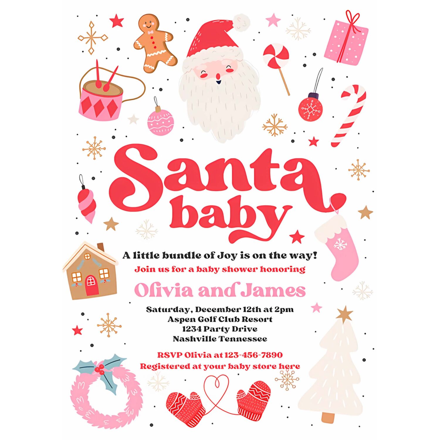 Editable santa baby invitation santa christmas baby shower invitation santa baby shower red and pink christmas shower instant download hhy 4