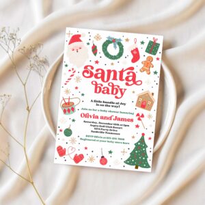Editable santa baby invitations santa christmas baby shower invitation santa baby shower gender neutral christmas shower instant download 44t 1