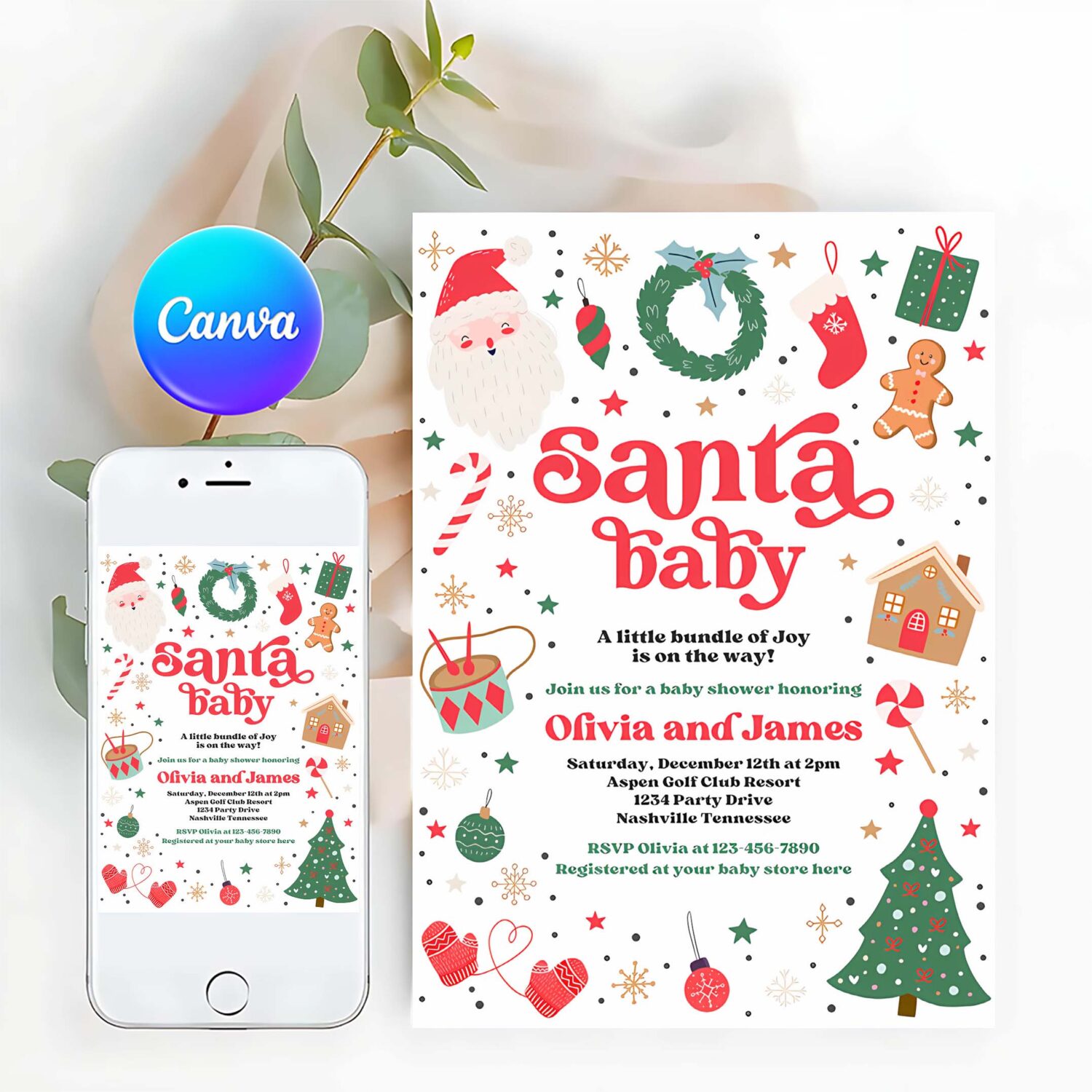 Editable santa baby invitations santa christmas baby shower invitation santa baby shower gender neutral christmas shower instant download 44t