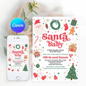 Santa Baby Invitation, Santa Baby Invitations Santa Christmas Baby Shower Invitation Santa Baby Shower Gender Neutral Christmas Shower