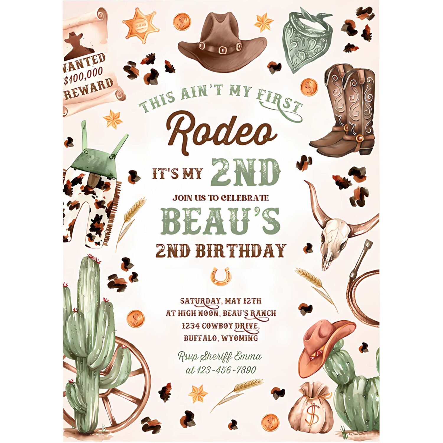 Editable second rodeo cowboy birthday party invitation wild west cowboy 2nd rodeo southwestern ranch birthday party instant download qo 4