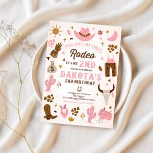 Editable second rodeo cowgirl birthday party invitation pink wild west cowgirl 2nd rodeo southwestern ranch birthday instant download u8 1