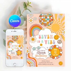 Groovy Invitation, Seven Is A Vibe Groovy Birthday Invitation