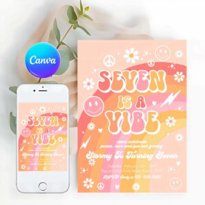 Groovy Invitation, Seven Is A Vibe Groovy Birthday Party Invitation