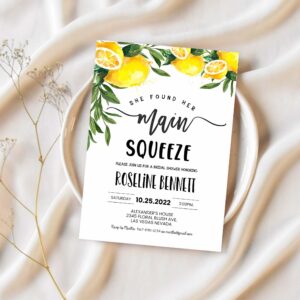 Editable she found her main squeeze bridal shower invitation lemon citrus watercolor invite summer printable template 1