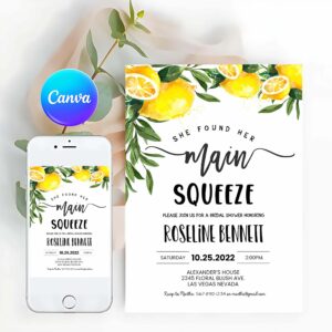 Lemon Invitation, She Found Her Main Squeeze Bridal Shower Invitation, Lemon Citrus Watercolor Invitation