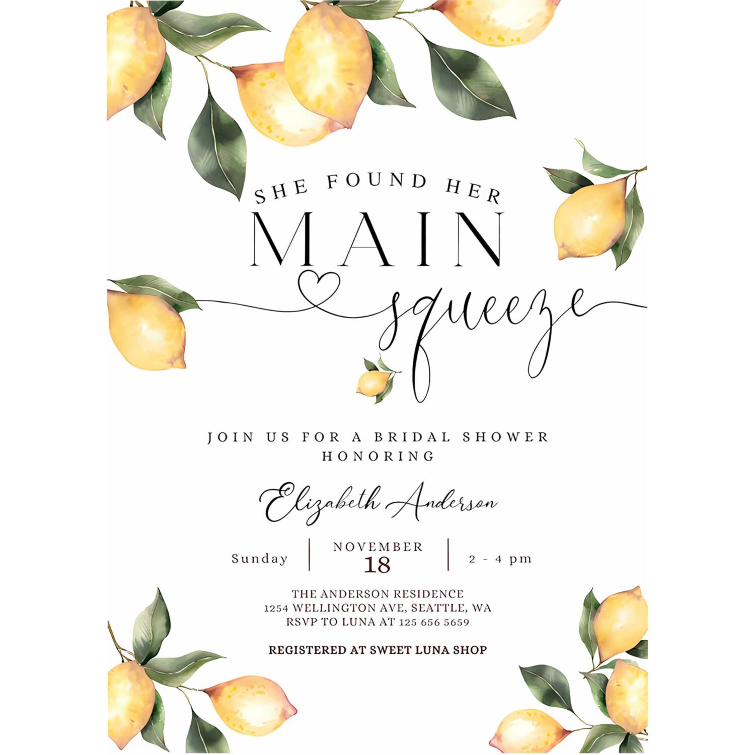 Editable she found her main squeeze invite rustic lemon bridal shower invitation bridal shower invite printable 4