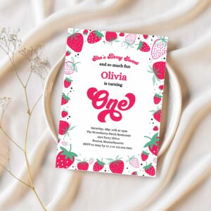 Editable she is berry sweet 1st birthday party invitation 1