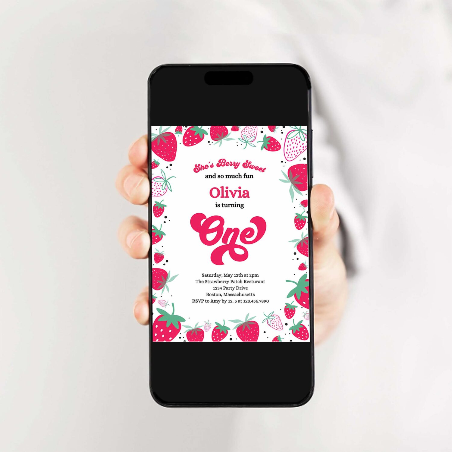 Editable she is berry sweet 1st birthday party invitation 2