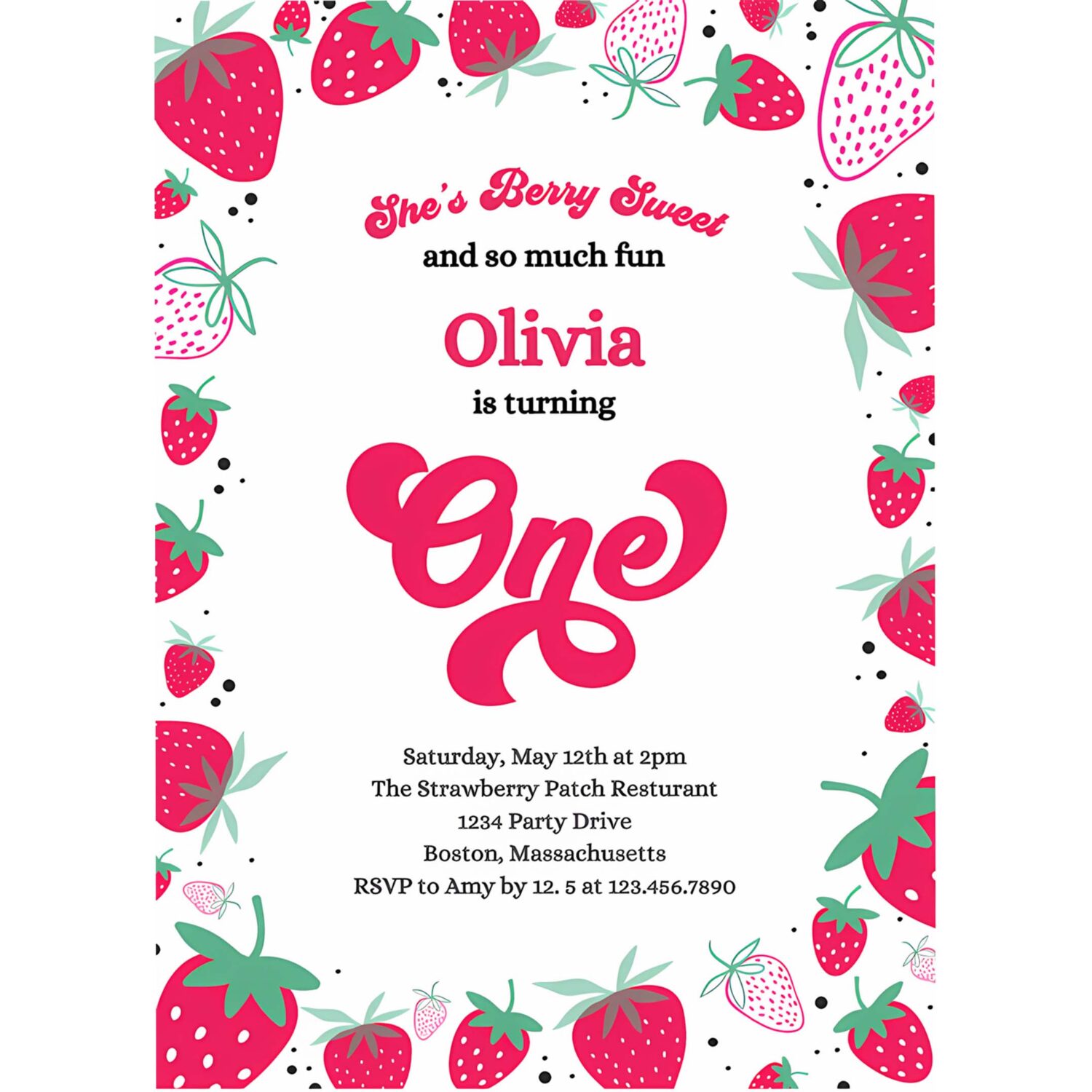 Editable she is berry sweet 1st birthday party invitation 4