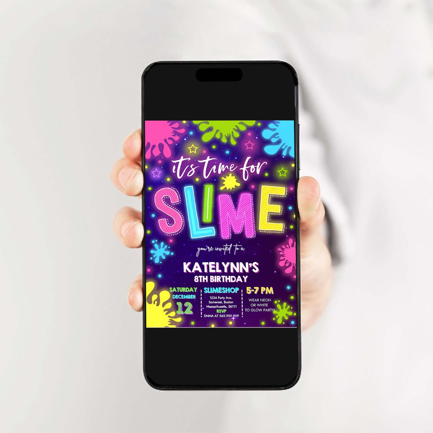 Editable slime invitation glow slime invitation neon slime birthday invite time for slime experiment slime party 2