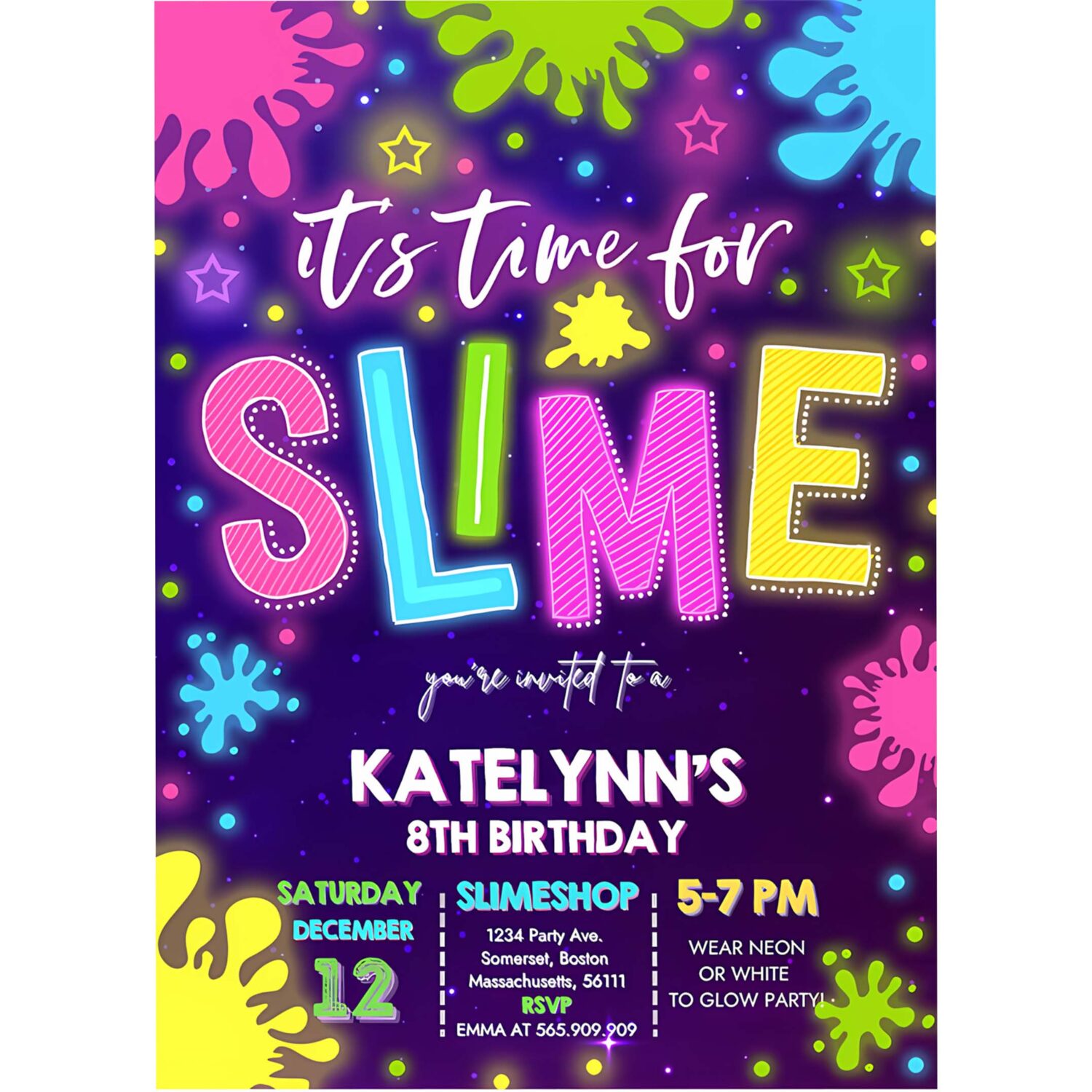 Editable slime invitation glow slime invitation neon slime birthday invite time for slime experiment slime party 4