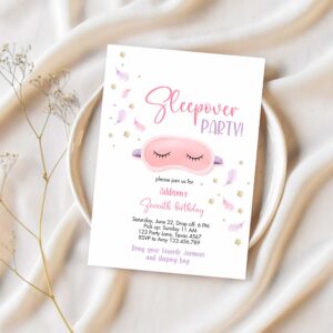 Editable slumber party birthday invitation sleepover birthday invite pink girl spa tween teen digital download printable template corjl 0447 1