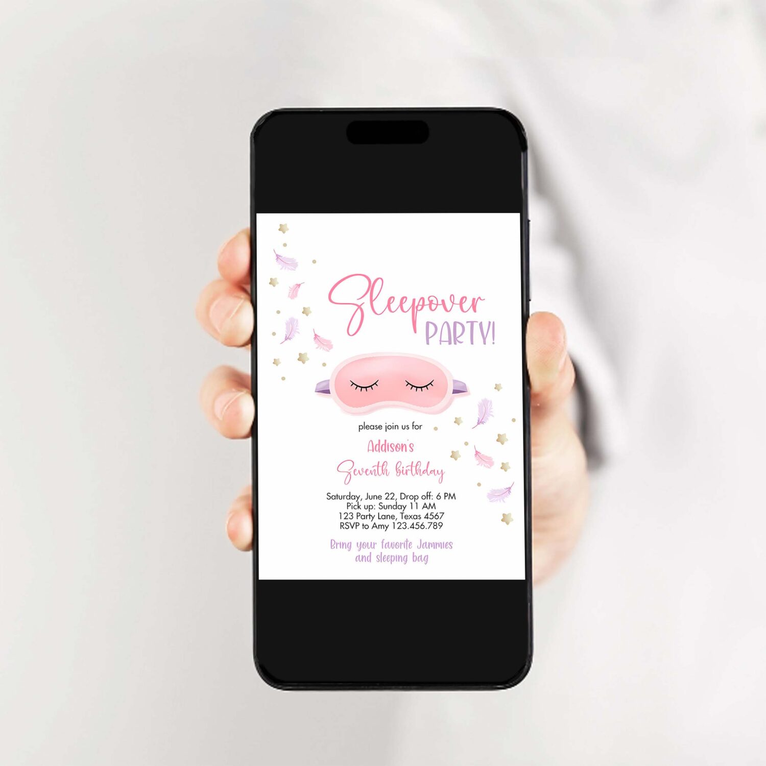 Editable slumber party birthday invitation sleepover birthday invite pink girl spa tween teen digital download printable template corjl 0447 2