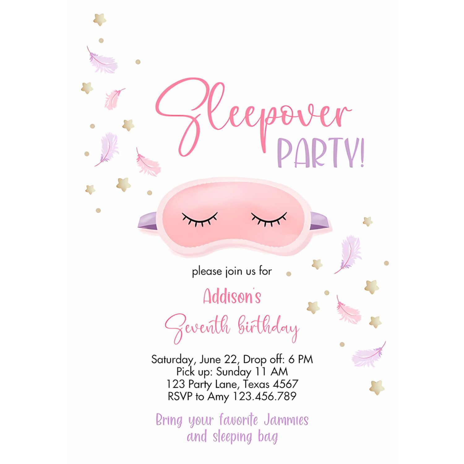 Editable slumber party birthday invitation sleepover birthday invite pink girl spa tween teen digital download printable template corjl 0447 4