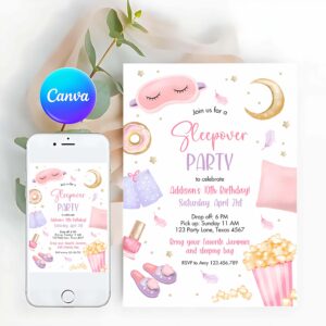 Spa Party Invitation, Slumber Party, Birthday Invitation, Sleepover Birthday Invitation Pink Girl Spa Tween Invitation