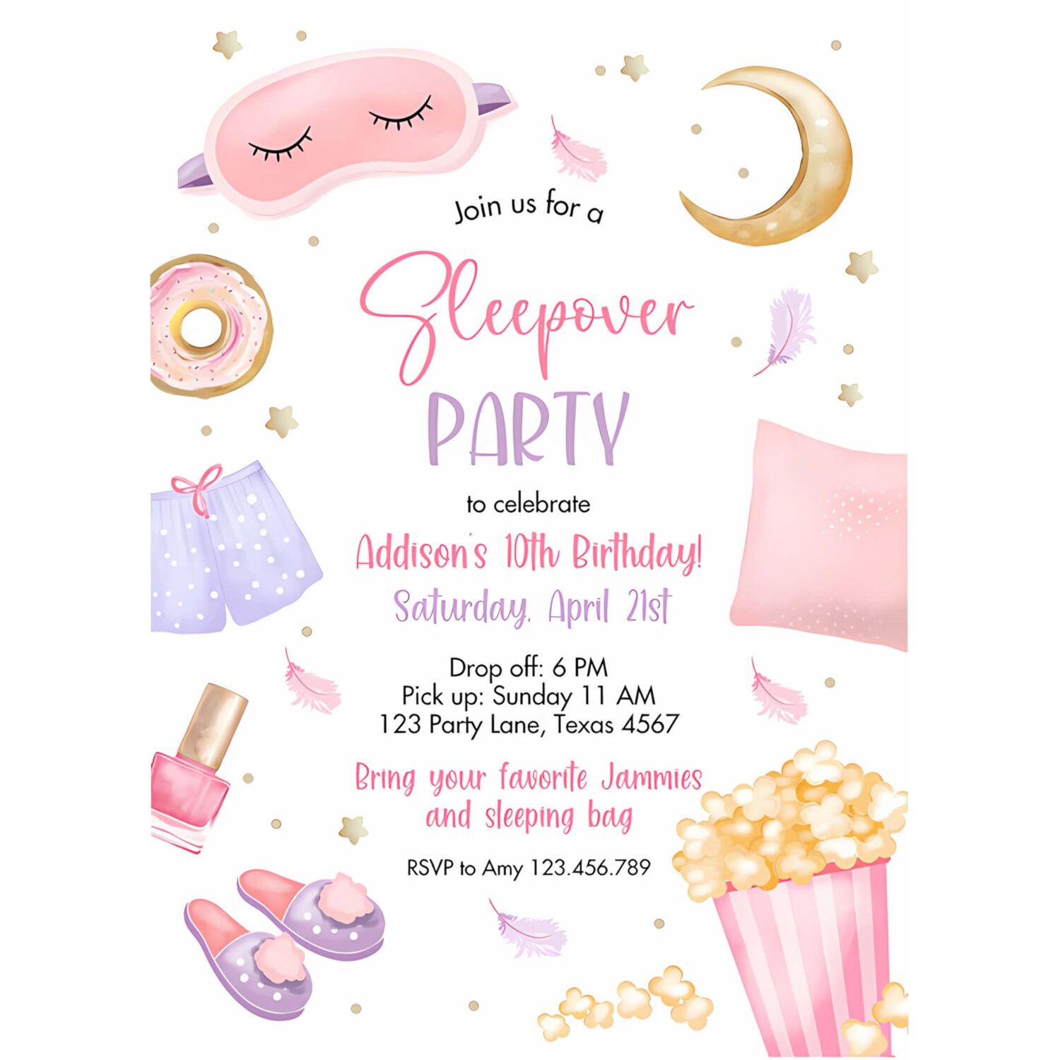 Editable slumber party birthday invitations sleepover birthday invite pink girl spa tween teen digital download printable template corjl 0447 4