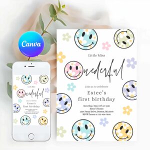 Daisy Invitation, Smiley Daisy Face Birthday Party Invitation