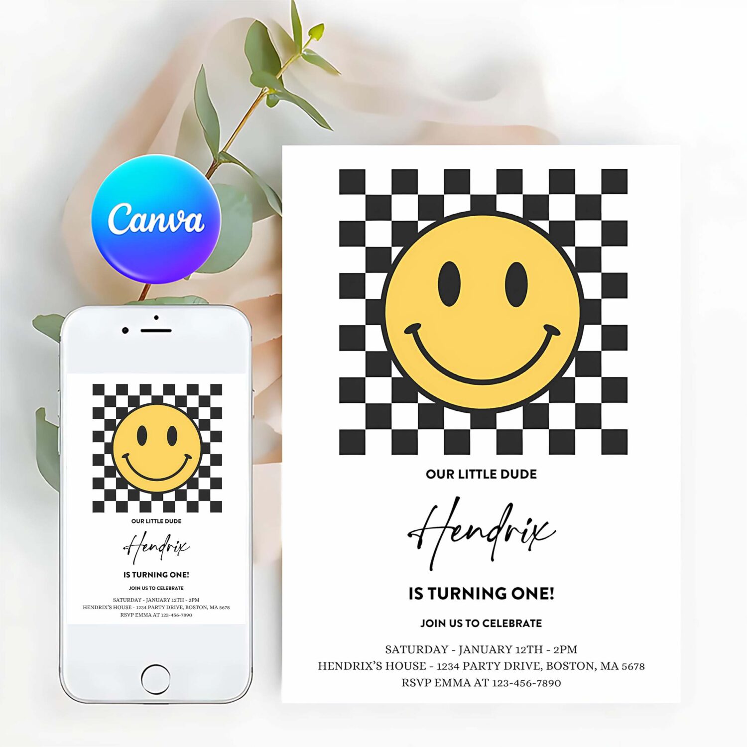 Editable smiley face 1st birthday invitation one cool dude 1st birthday smiley happy face birthday hipster 1st birthday
