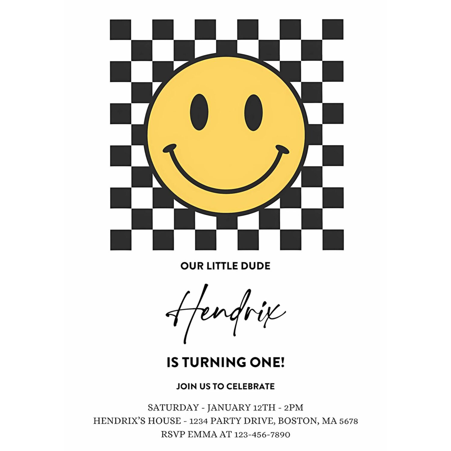 Editable smiley face 1st birthday invitation one cool dude 1st birthday smiley happy face birthday hipster 1st birthday 4