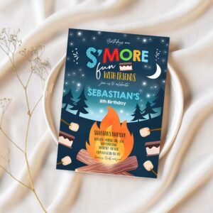 Editable smores birthday invitation smores bonfire birthday invite backyard camping smores fun together bonfire party 1