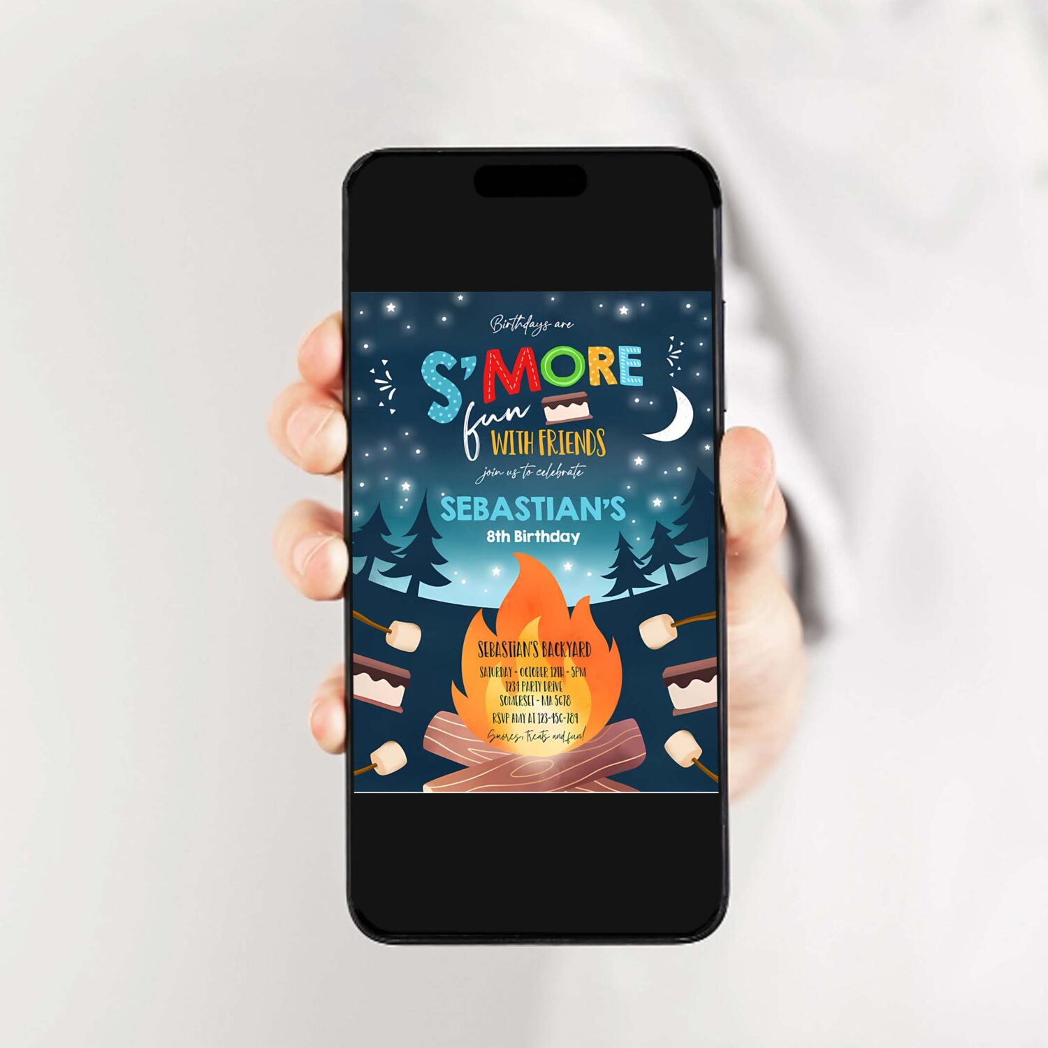 Editable smores birthday invitation smores bonfire birthday invite backyard camping smores fun together bonfire party 2
